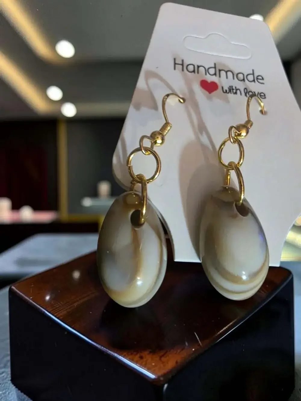 Handmade Natural Cowrie Shell Dangle Earrings with Gold Tone Hooks